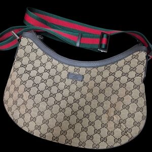 Gucci Monogram Shoulder Bag with Green and Red Strap